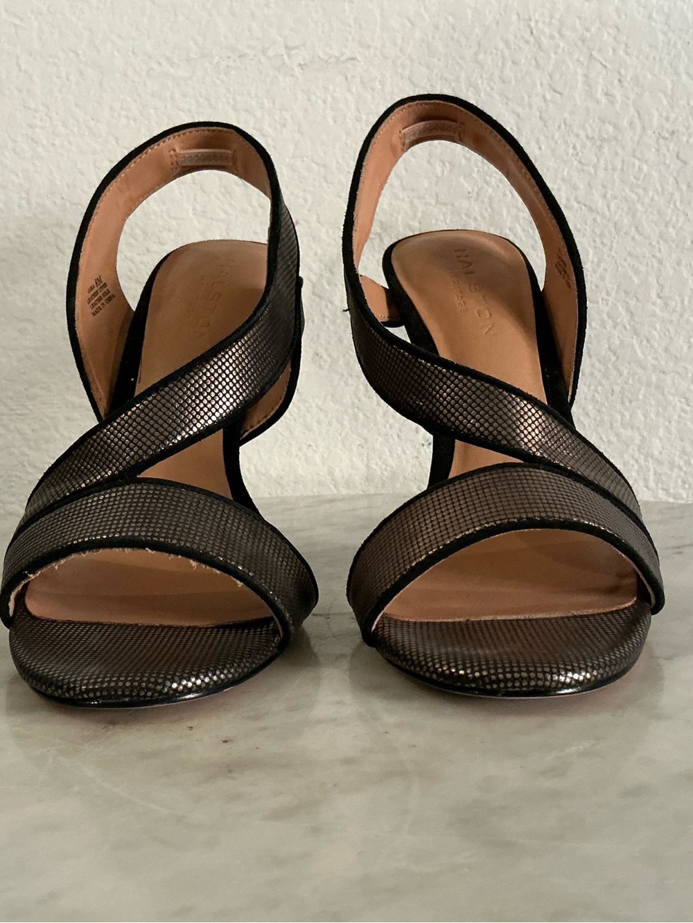 Halston Heritage “CORA” Black Metallic Crisscross Slingback Heels
